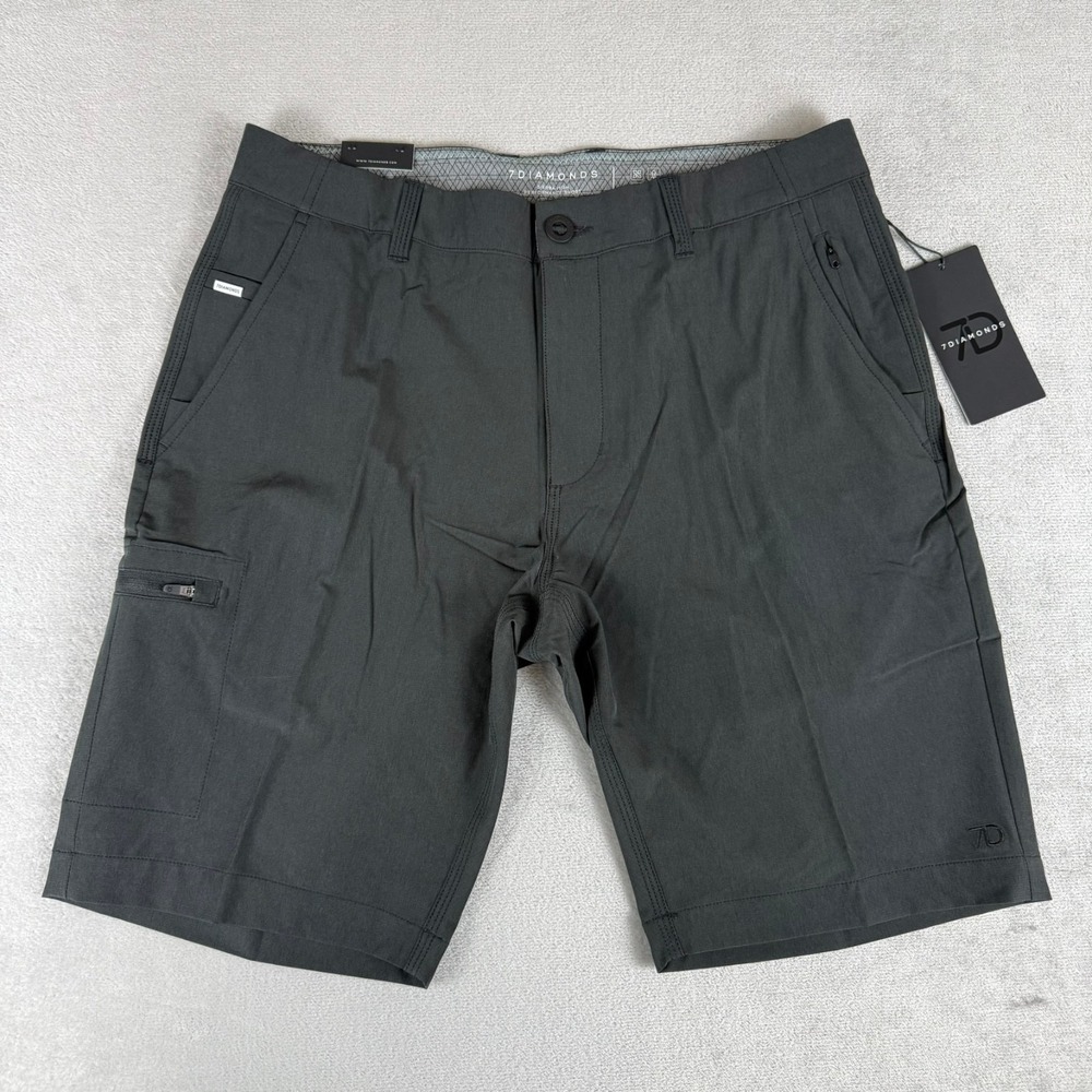 7 Diamonds Sierra High Performance Shorts Mens 32 Black Stretch $79 7D New NWT